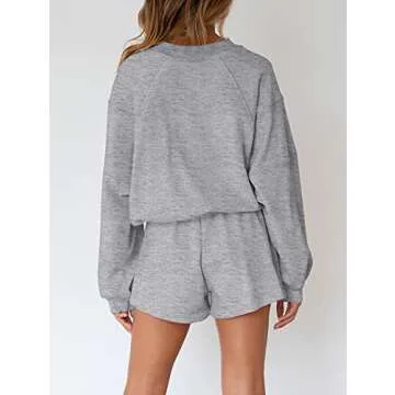 MEROKEETY Women's 2024 Fall Oversized Batwing Sleeve Lounge Sets Casual Top and Shorts 2 Piece Outfits Sweatsuit Grey