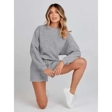 MEROKEETY Women's 2024 Fall Oversized Batwing Sleeve Lounge Sets Casual Top and Shorts 2 Piece Outfits Sweatsuit Grey