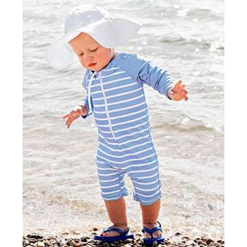 RUGGEDBUTTS® Baby/Toddler Boys Cornflower Blue Stripe One Piece Rash Guard with UPF 50+ Sun Protection - 6-12m