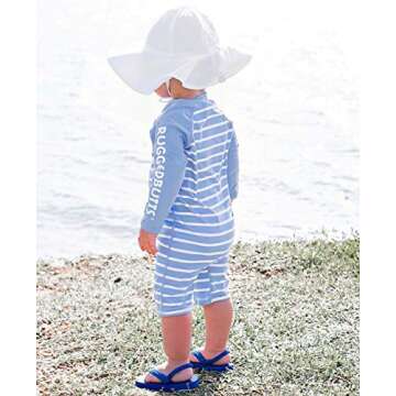 RUGGEDBUTTS® Baby/Toddler Boys Cornflower Blue Stripe One Piece Rash Guard with UPF 50+ Sun Protection - 6-12m