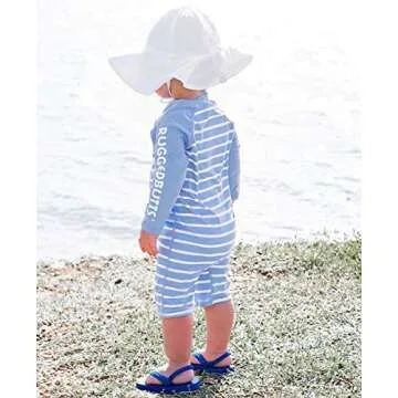 RUGGEDBUTTS® Baby/Toddler Boys Cornflower Blue Stripe One Piece Rash Guard with UPF 50+ Sun Protection - 6-12m