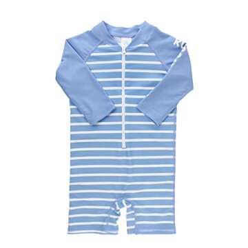 RUGGEDBUTTS® Baby/Toddler Boys Cornflower Blue Stripe One Piece Rash Guard with UPF 50+ Sun Protection - 6-12m