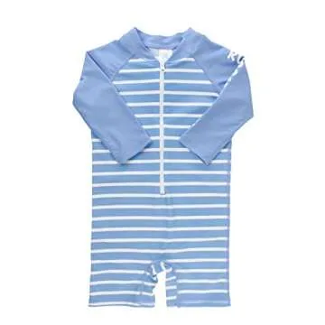RUGGEDBUTTS® Baby/Toddler Boys Cornflower Blue Stripe One Piece Rash Guard with UPF 50+ Sun Protection - 6-12m