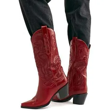 CYNLLIO Women's Stylish Cowboy Mid Calf Boots