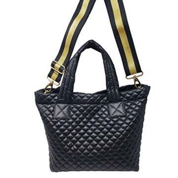 CLARANY Comfortable Light weight Medium size Quilted Tote bag with Pouch and Strap water repellent Black