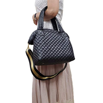 CLARANY Comfortable Light weight Medium size Quilted Tote bag with Pouch and Strap water repellent Black