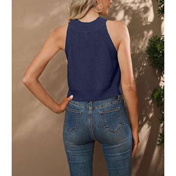 Witsmile High Neck Crop Tank Tops for Women Girl’s Halter Neck Sweater Vest Sleeveless Mock Neck Top for Jeans(Navy Blue, S)