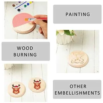 Dorhui 6Pcs Round Wooden Plaques, Unfinished Wood Plaque with Stand Round Wooden Base for Craft Projects and DIY Home Decoration