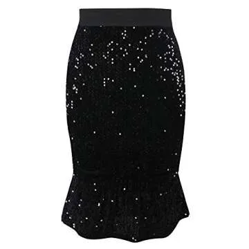 PrettyGuide Sequin Velvet Skirt High Waist Ruffle Elegant