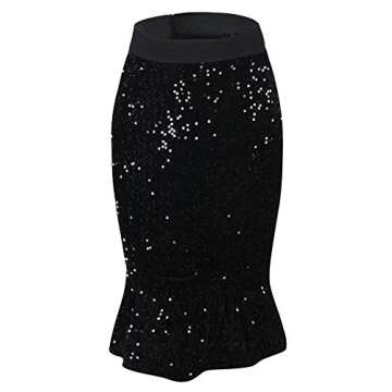 PrettyGuide Sequin Velvet Skirt High Waist Ruffle Elegant