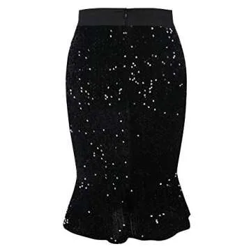 PrettyGuide Sequin Velvet Skirt High Waist Ruffle Elegant