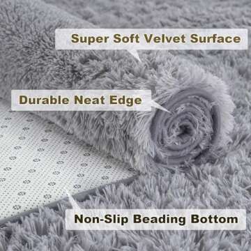 Merelax Soft Modern Indoor Large Shaggy Rug for Bedroom Livingroom Dorm Kids Room Home Decorative, Non-Slip Plush Fluffy Furry Fur Area Rugs Comfy Nursery Accent Floor Carpet 5 X 8 Feet, Grey