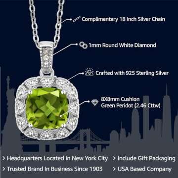 Gem Stone King 925 Sterling Silver Gemstone Birthstone and White Diamond Necklace | 8MM Cushion Cut ...