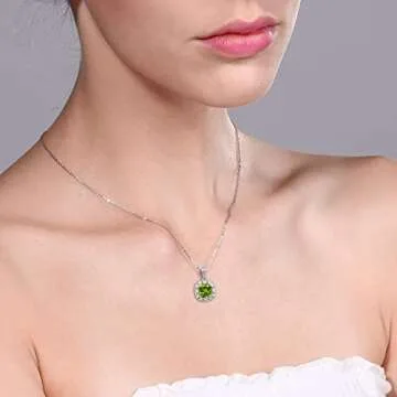 Gem Stone King 925 Sterling Silver Gemstone Birthstone and White Diamond Necklace | 8MM Cushion Cut Pendant Necklace For Women | With 18 Inch Chain