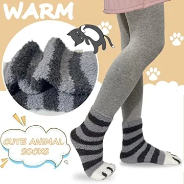 Fuzzy Cat Design Socks - Cozy 6 Pair Pack for Women
