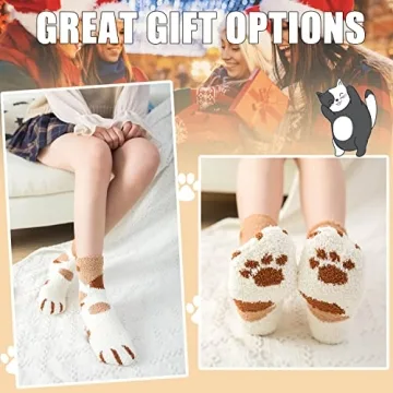 Fuzzy Cat Design Socks - Cozy 6 Pair Pack for Women