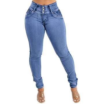 Women's Juniors Sizes Mid Rise Butt Lifting Levanta Cola Stretchy Skinny Jeans 10818I
