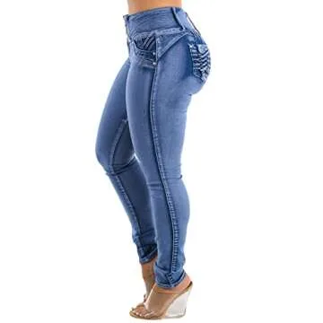 Women's Juniors Sizes Mid Rise Butt Lifting Levanta Cola Stretchy Skinny Jeans 10818I