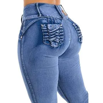 Women's Juniors Sizes Mid Rise Butt Lifting Levanta Cola Stretchy Skinny Jeans 10818I