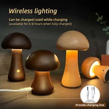 KAPJHRX Mushroom Lamp, Rechargeable Portable Night Light Cute Small Nightstand Desk Lamp Suitable for Bedroom, Home Decor, Women, Baby, Kids, Gifts Etc