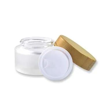 Frosted Glass Cream Jars,2 Pack 100ml/3.4oz,Natural Bamboo lids Empty Refillable Cosmetic Container ...