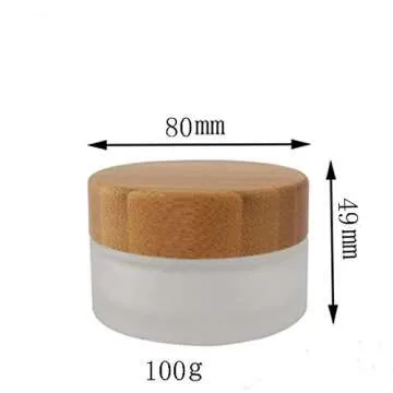 Frosted Glass Cream Jars,2 Pack 100ml/3.4oz,Natural Bamboo lids Empty Refillable Cosmetic Container Bottles Glass Cosmetic Sample Jars with lids for Face Cream Make Up Eye Shadow Travel