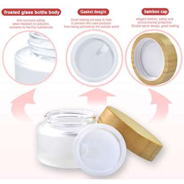 Frosted Glass Cream Jars,2 Pack 100ml/3.4oz,Natural Bamboo lids Empty Refillable Cosmetic Container Bottles Glass Cosmetic Sample Jars with lids for Face Cream Make Up Eye Shadow Travel