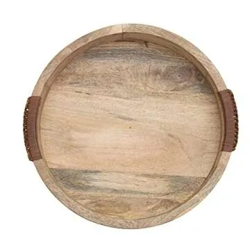 Creative Co-Op Mango Wood Tray with Leather Handles