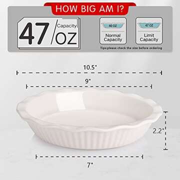 AVLA Ceramic Pie Dish for Baking, 9 Inches/ 47OZ Pie Pan Pie Plate Round Baking Dish Pan with Ruffle...