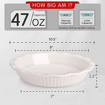 AVLA Ceramic Pie Dish for Baking, 9 Inches/ 47OZ Pie Pan Pie Plate Round Baking Dish Pan with Ruffle...