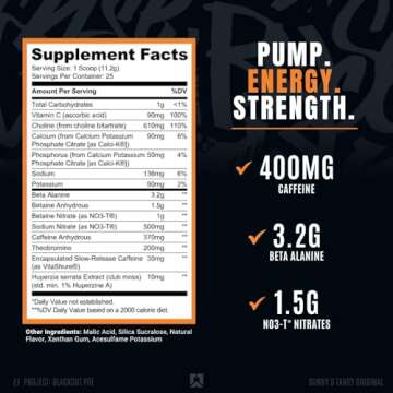 RYSE Project Blackout Pre Workout | Pump, Energy, Strength | Caffeine, Vitacholine, Nitrates, and Theobromine | 25 Servings (Sunny D Tangy Original) SERVINGS BASED ON WEIGHT NOT VOLUME