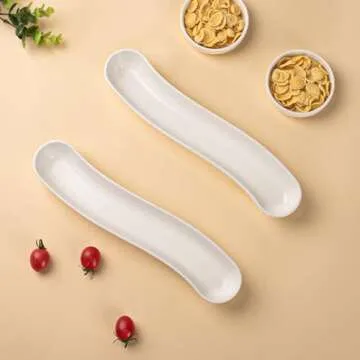 3-Pack Olive Plates-Versatile Ceramic Olive Tray for Snacks, Appetizers Platter-Long Arc Shape Boat Restaurantware for Entertaining and Displaying Appetizers-Dishwasher & Microwave Safe (12 inches)