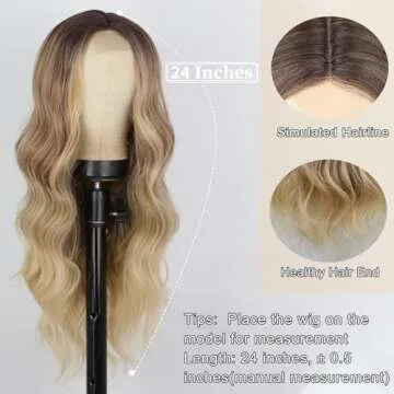AISI QUEENS Long Blonde Wigs for Women Ombre Blonde Wavy Synthetic Curly Hair Wigs Natural Looking Middle Part Heat Resistant Fibre for Daily Party Use 24 Inch