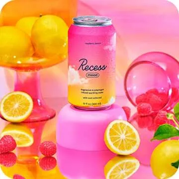 Recess Mood Magnesium & Adaptogen Drink, Calming Relaxation Beverage, 12 ounce (Raspberry Lemon, 12 ...