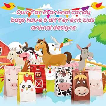 Dianelhall 30 Pack Farm Party Favor Bags Farm Animal Goodie Bags Farm Themed Candy Bags for Boys Girls Farm Theme Birthday Baby Shower Party Supplies Decorations, 6 Designs