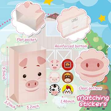 Dianelhall 30 Pack Farm Party Favor Bags Farm Animal Goodie Bags Farm Themed Candy Bags for Boys Girls Farm Theme Birthday Baby Shower Party Supplies Decorations, 6 Designs