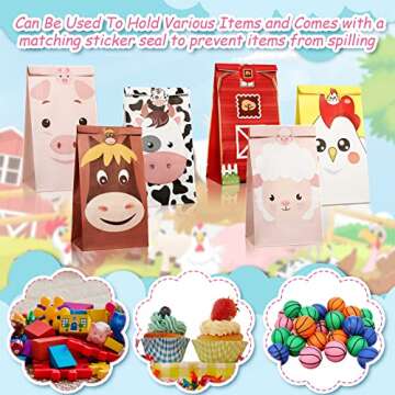 Dianelhall 30 Pack Farm Party Favor Bags Farm Animal Goodie Bags Farm Themed Candy Bags for Boys Girls Farm Theme Birthday Baby Shower Party Supplies Decorations, 6 Designs