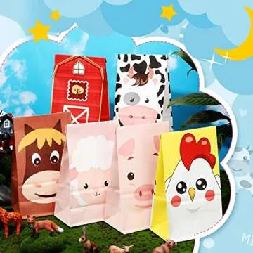 Dianelhall 30 Pack Farm Party Favor Bags Farm Animal Goodie Bags Farm Themed Candy Bags for Boys Girls Farm Theme Birthday Baby Shower Party Supplies Decorations, 6 Designs