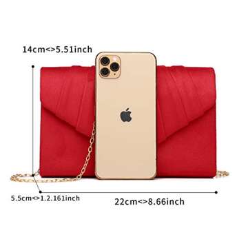 Labair Women's Evening Handbag - Red Pleated Suede Clutch for Weddings