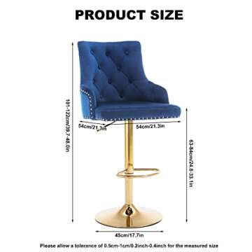 Elegant Velvet Adjustable Bar Stool Set - Swivel Design for Comfort