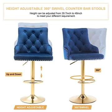 Elegant Velvet Adjustable Bar Stool Set - Swivel Design for Comfort