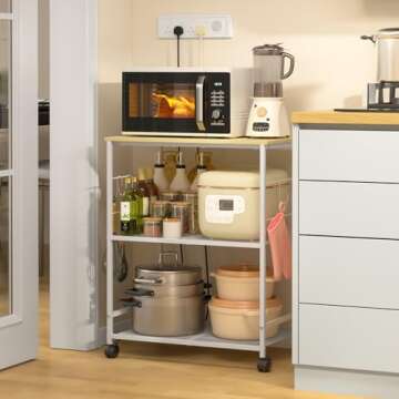ThreeHio Rolling Kitchen Microwave Cart, 3 Tier Microwave Table Stand with Storage, Kitchen Utility ...