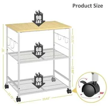 ThreeHio 3-Tier Rolling Kitchen Microwave Cart Organizer