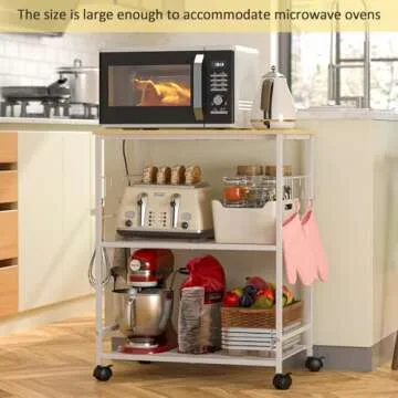 ThreeHio 3-Tier Rolling Kitchen Microwave Cart Organizer