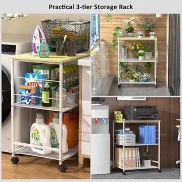 ThreeHio 3-Tier Rolling Kitchen Microwave Cart Organizer
