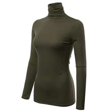 FASHIONOLIC Womens Premium Long Sleeve Turtleneck Lightweight Pullover Top Sweater (CLLT002) DK.Olive L