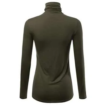 FASHIONOLIC Womens Premium Long Sleeve Turtleneck Lightweight Pullover Top Sweater (CLLT002) DK.Olive L