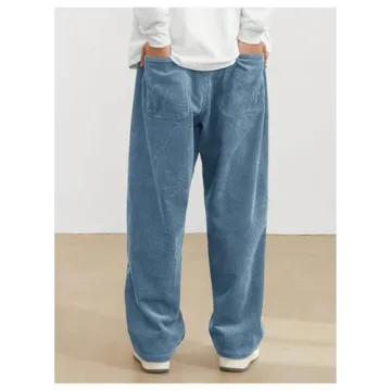 SOLY HUX Men's Corduroy Pants Casual Drawstring Elastic Waist Straight Leg Sweatpants with Pockets Light Blue Letter X-Large