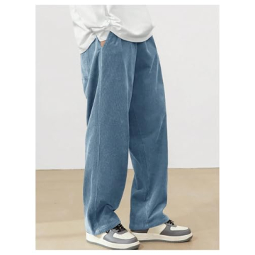SOLY HUX Men's Corduroy Pants Casual Drawstring Elastic Waist Straight Leg Sweatpants with Pockets Light Blue Letter X-Large