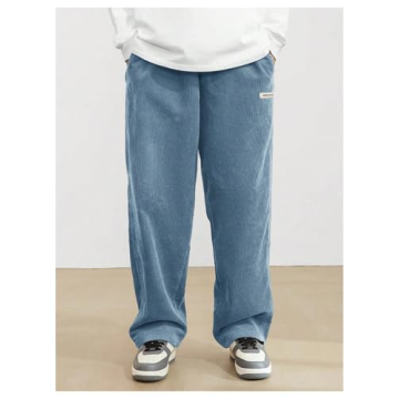 SOLY HUX Men's Corduroy Pants Casual Drawstring Elastic Waist Straight Leg Sweatpants with Pockets Light Blue Letter X-Large